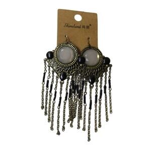 Shineland Gold‎ Aztec Retro Beaded Indian Dangly Chain Earrings Boho